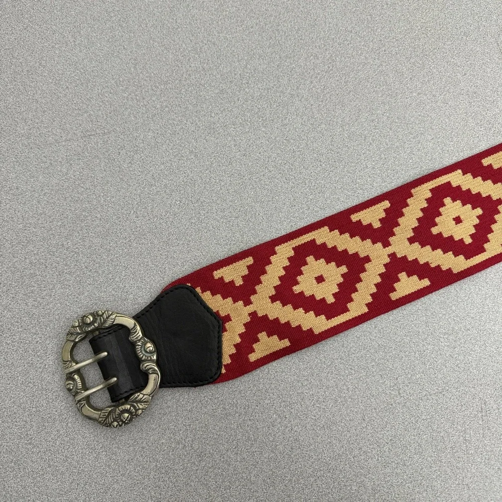 Arandu Belt Womens 90cm Red Geometric Woven Leather Wide Gaucho Polo Argentina